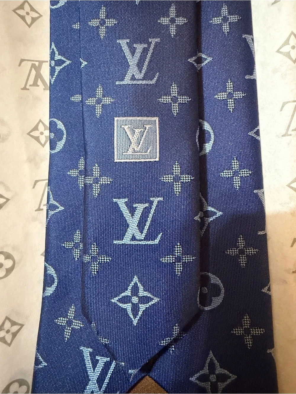 Louis Vuitton Navy Blue Monogram Silk Tie - Picture 3 of 7